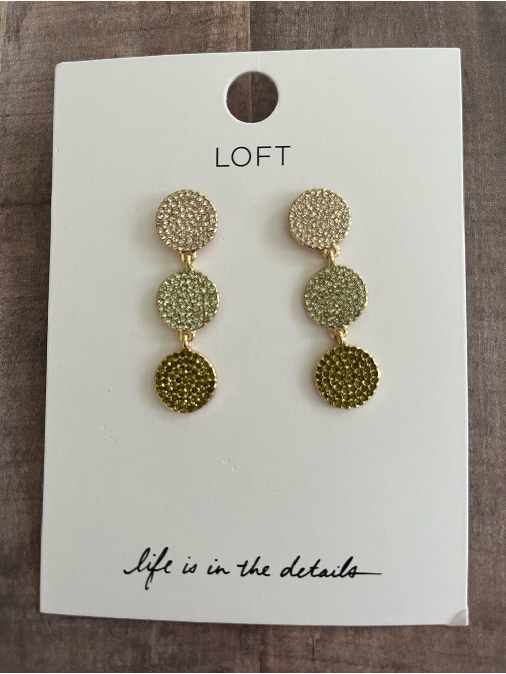 LOFT Gold-Tone Earrings with Light Green to Olive Crystal Drops
